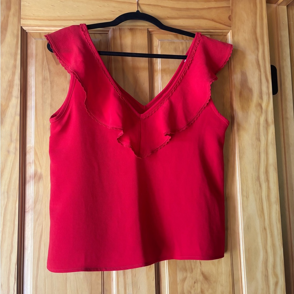 Sezane Red Ruffled V-Neck Tank Top